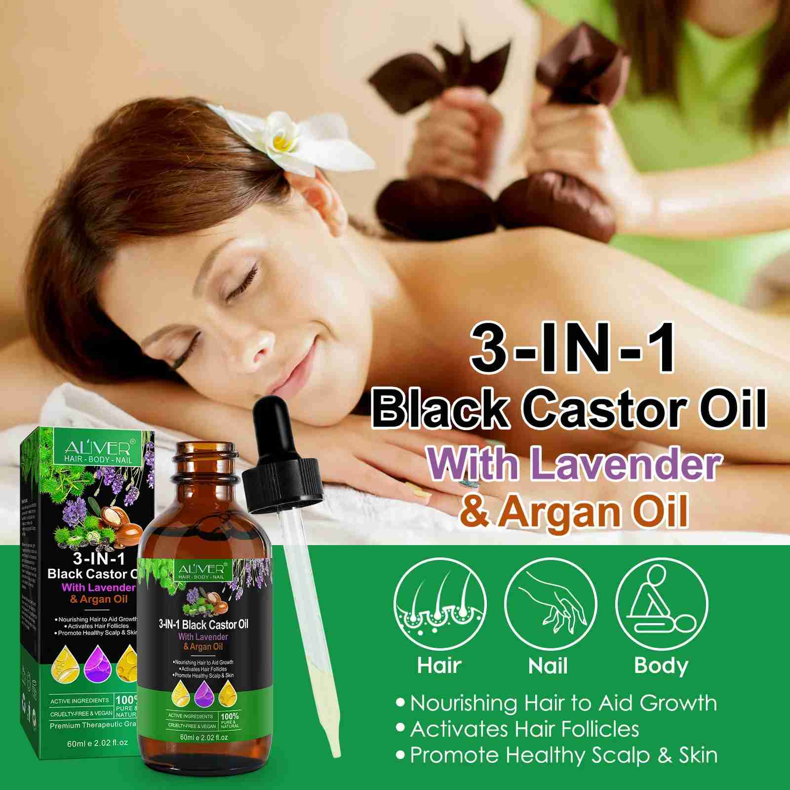 3 IN 1 Black Castor Oil Aliver with Lavender & Argan Oil